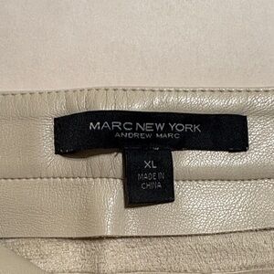 Marc New York Beige-Taupe Faux Leather Skirt with Gold Logo, Size XL,